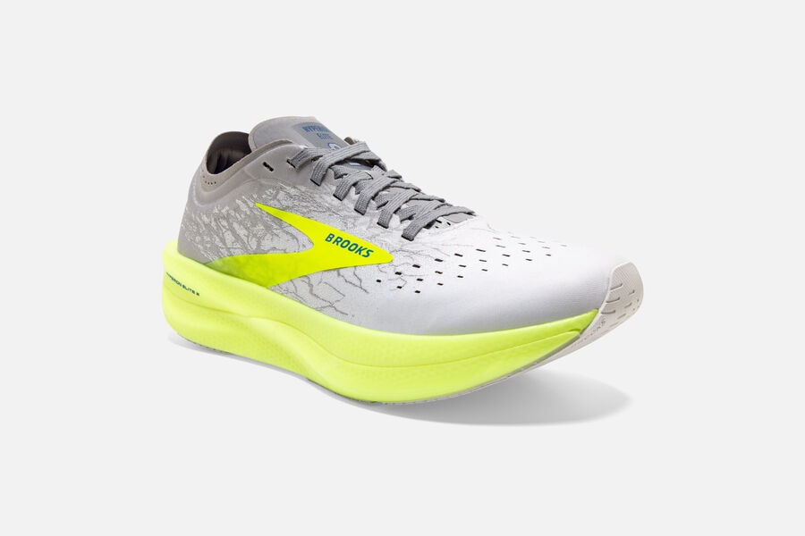 Brooks Hyperion Elite 2 Spikes Shoes Mens - White/Grey/Green - KZQEV-3560